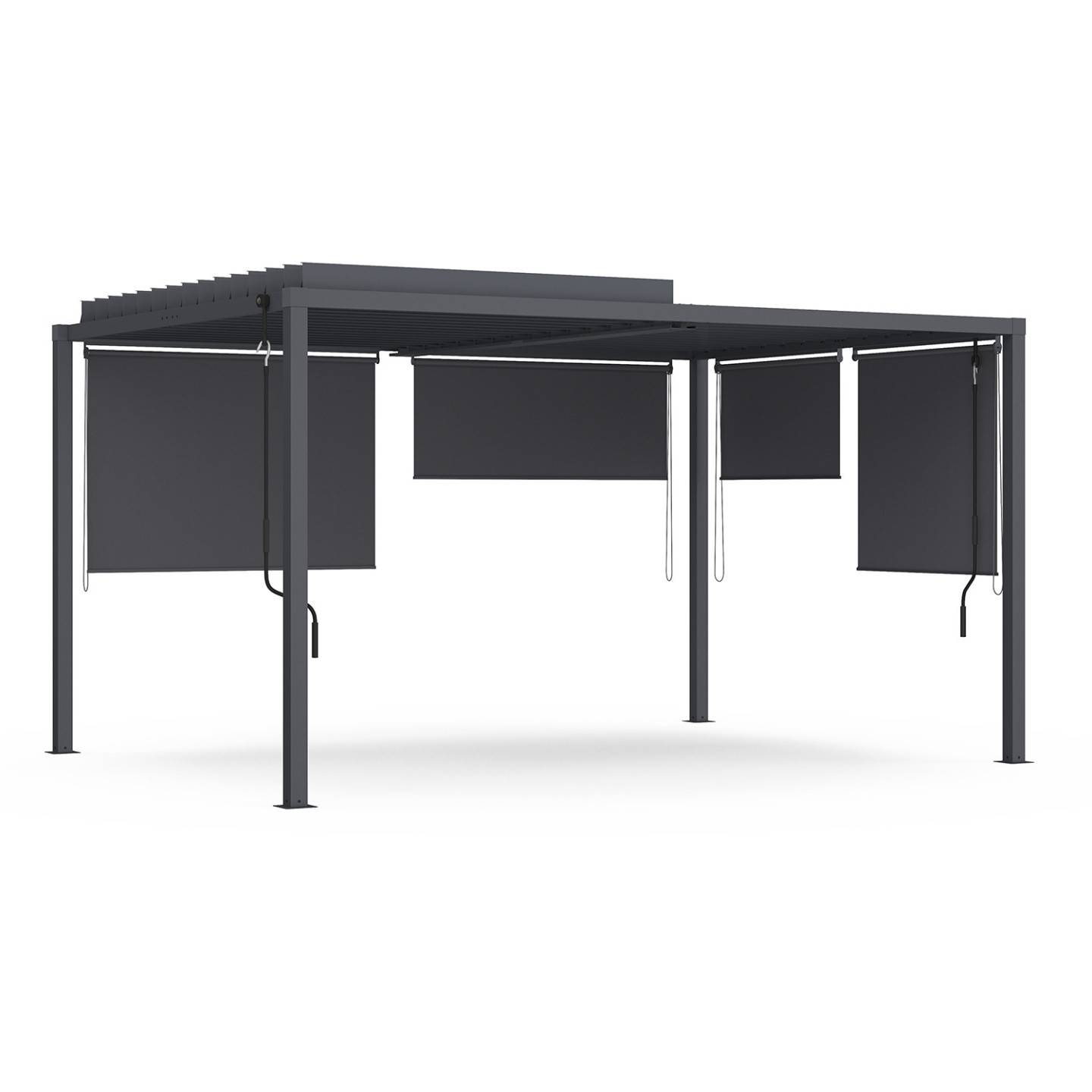 Pergola bioclimatique lames orientables acier 3x4 M et 4 stores gris anthracite - Image 2