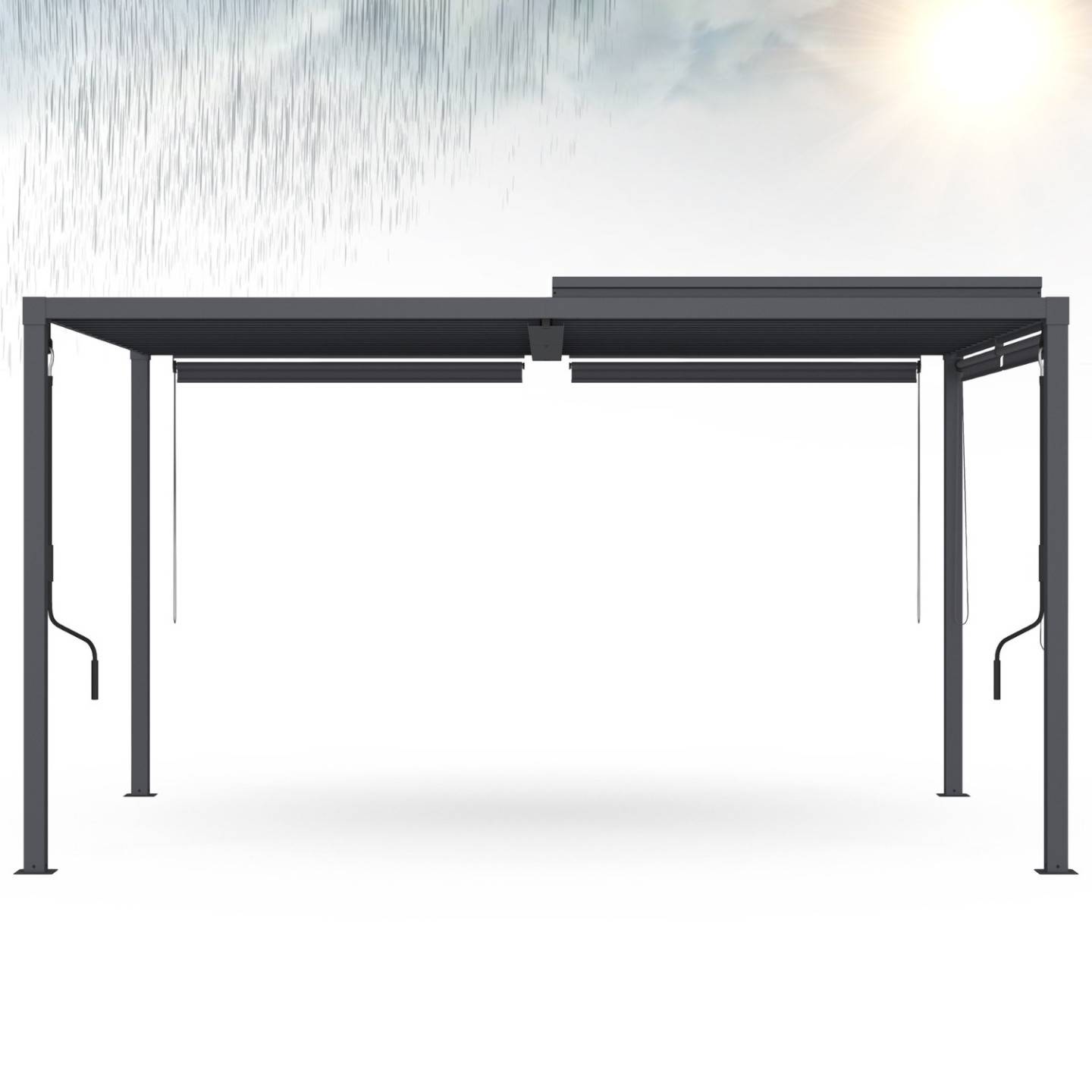 Pergola bioclimatique lames orientables acier 3x4 M et 4 stores gris anthracite - Image 8