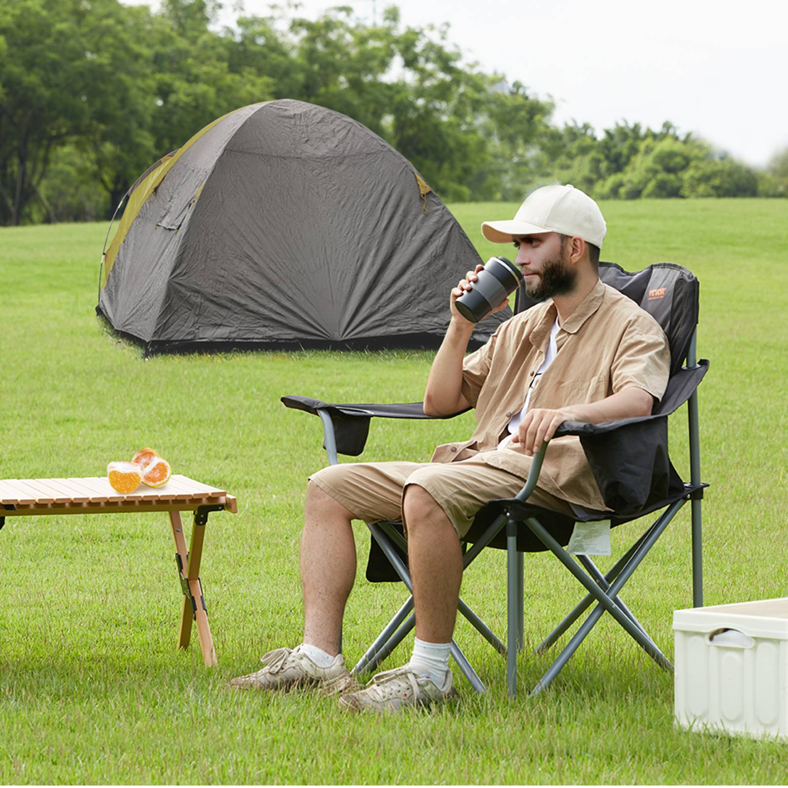 Chaise camping pliable, charge 158 kg, inox. Avec porte-gobelet, 3 sacs rangement. Pour pêche, pique-nique. - Image 8