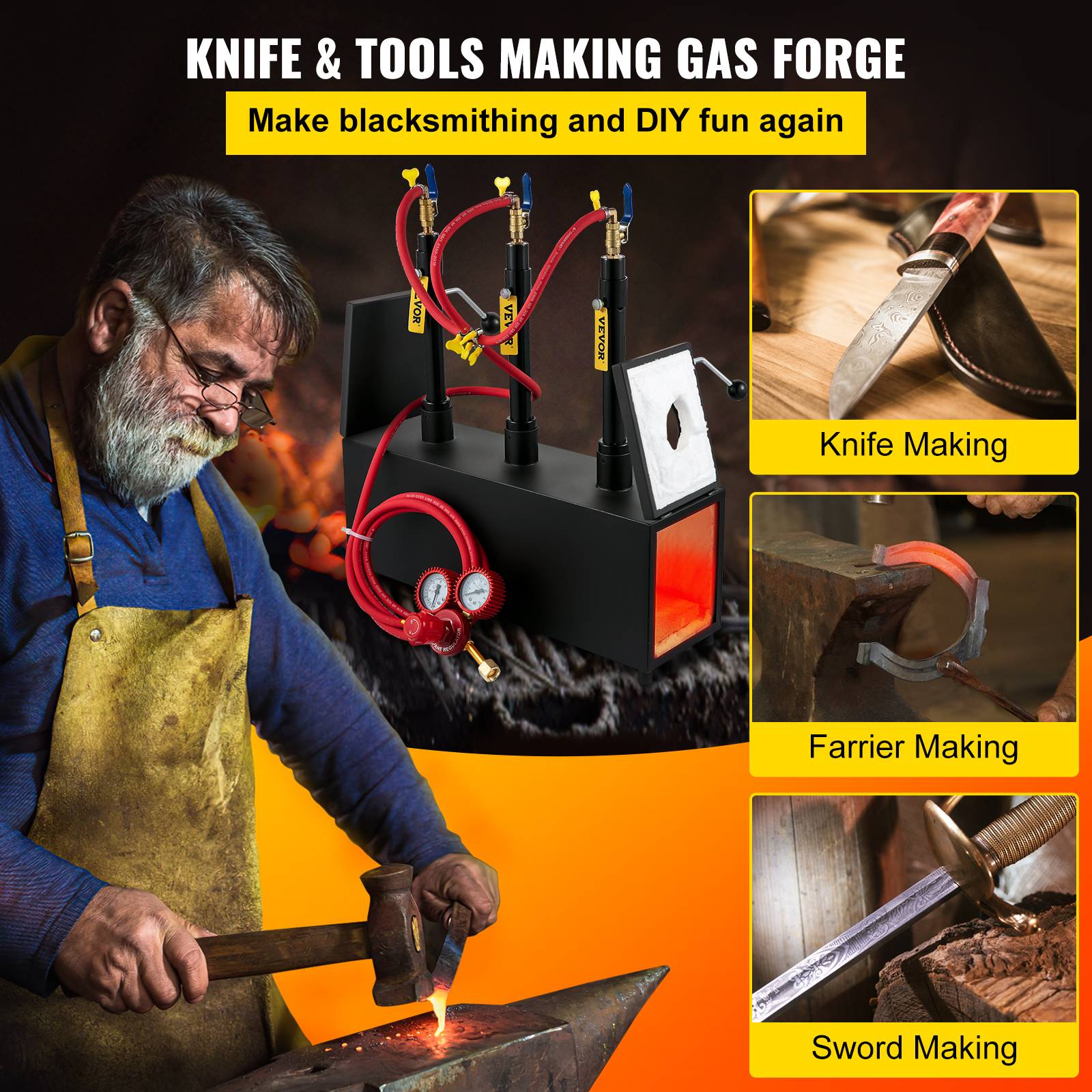 VEVOR Forge à Gaz Propane 15 L, Four de Fusion Portable avec 3 Brûleurs, 230 kWh, pour Forgeage Métaux. - Image 2
