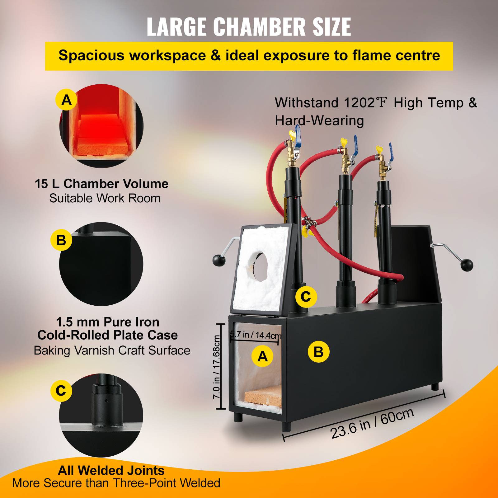 VEVOR Forge à Gaz Propane 15 L, Four de Fusion Portable avec 3 Brûleurs, 230 kWh, pour Forgeage Métaux. - Image 4
