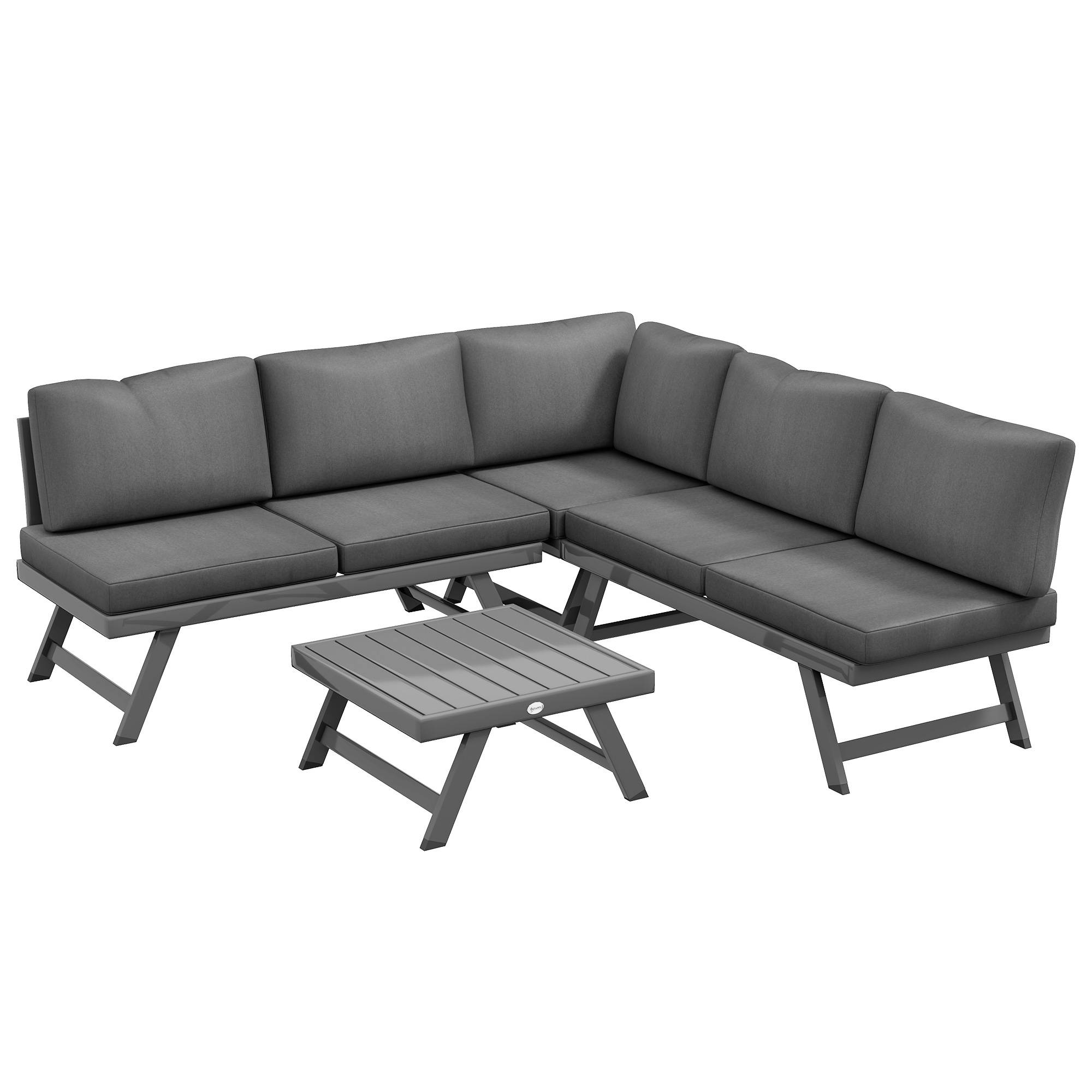Outsunny - Salon de jardin convertible 4 pièces avec 2 banquettes, fauteuil d'angle et table basse aluminium et métal - Outsunny - Image 1