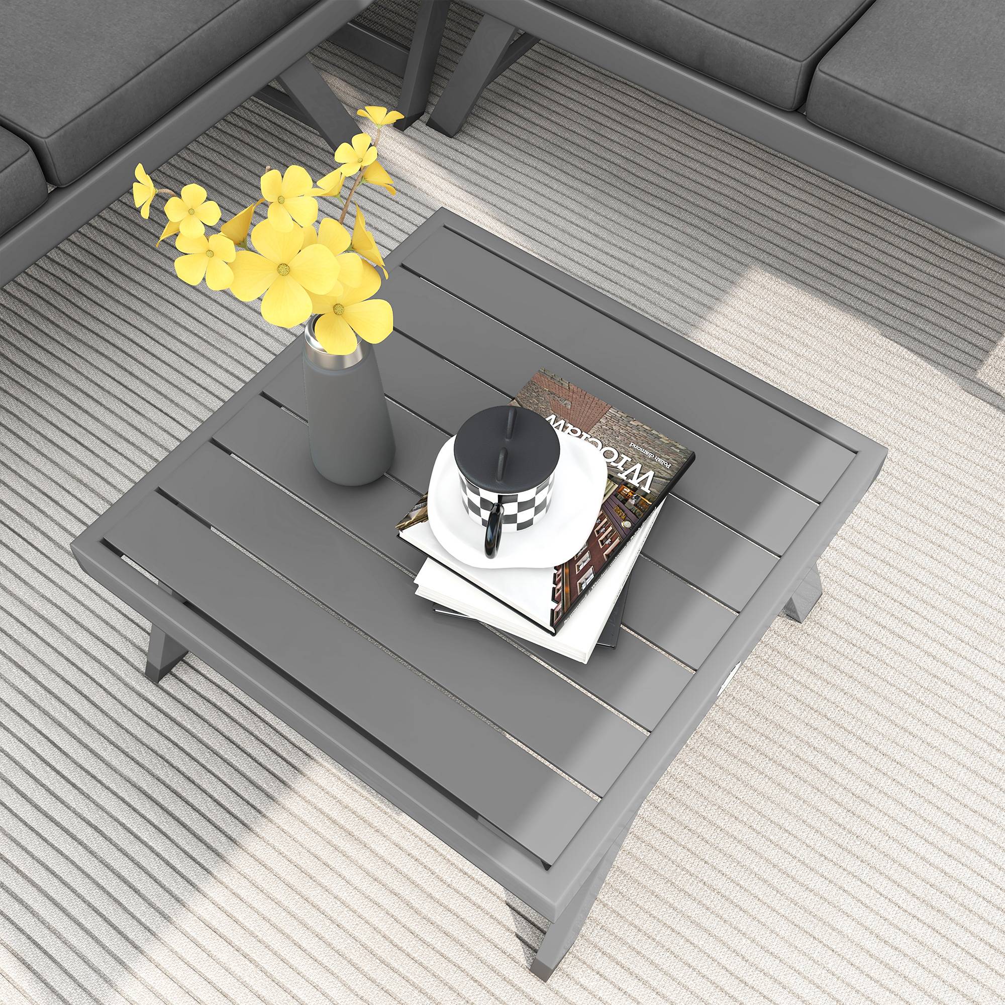 Outsunny - Salon de jardin convertible 4 pièces avec 2 banquettes, fauteuil d'angle et table basse aluminium et métal - Outsunny - Image 5