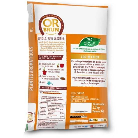 Or Brun - Terreau Plantes Aromatiques Et Carré Potager Uab 6 L / Nc - Or Brun - Image 2