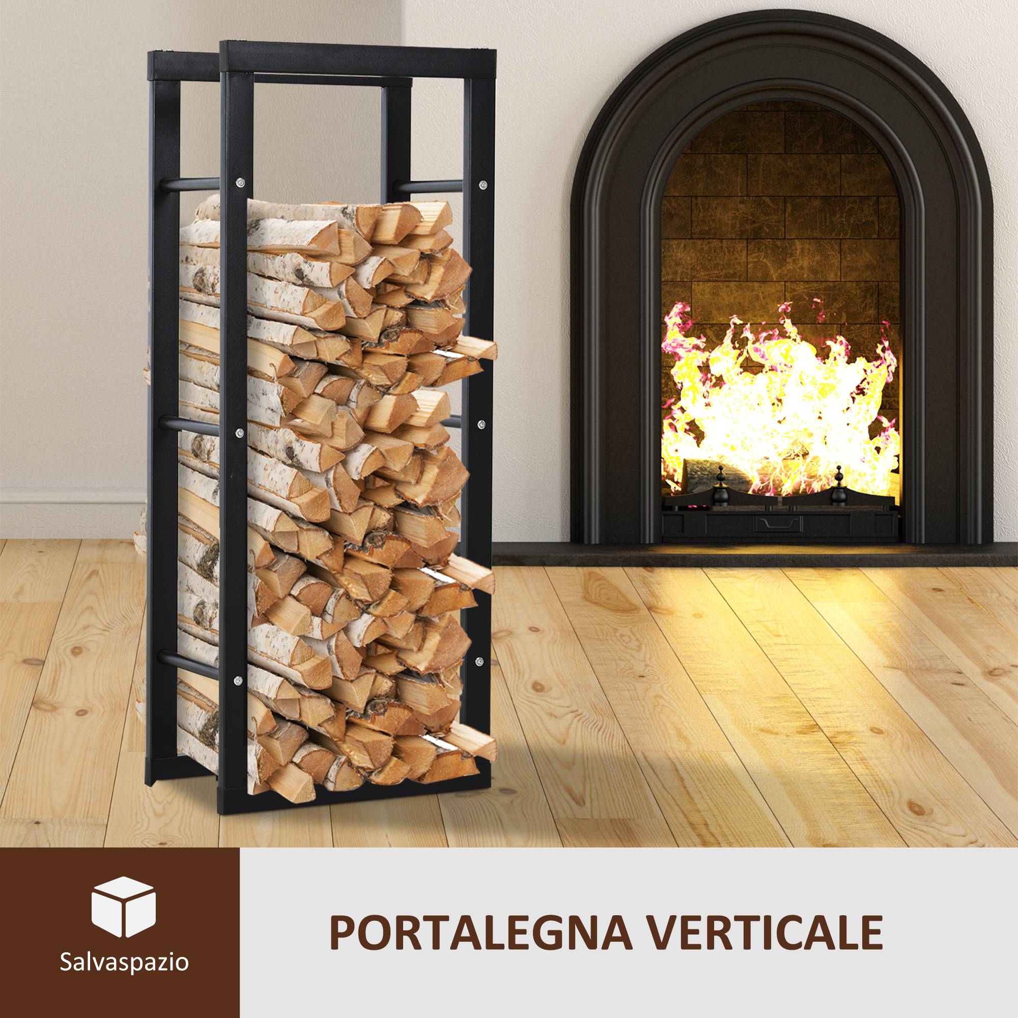 Support vertical à bûches en métal noir pour une utilisation intérieure et extérieure, capacité de charge maximale de 100 kg, 40 x 25 x 100 cm - Image 7