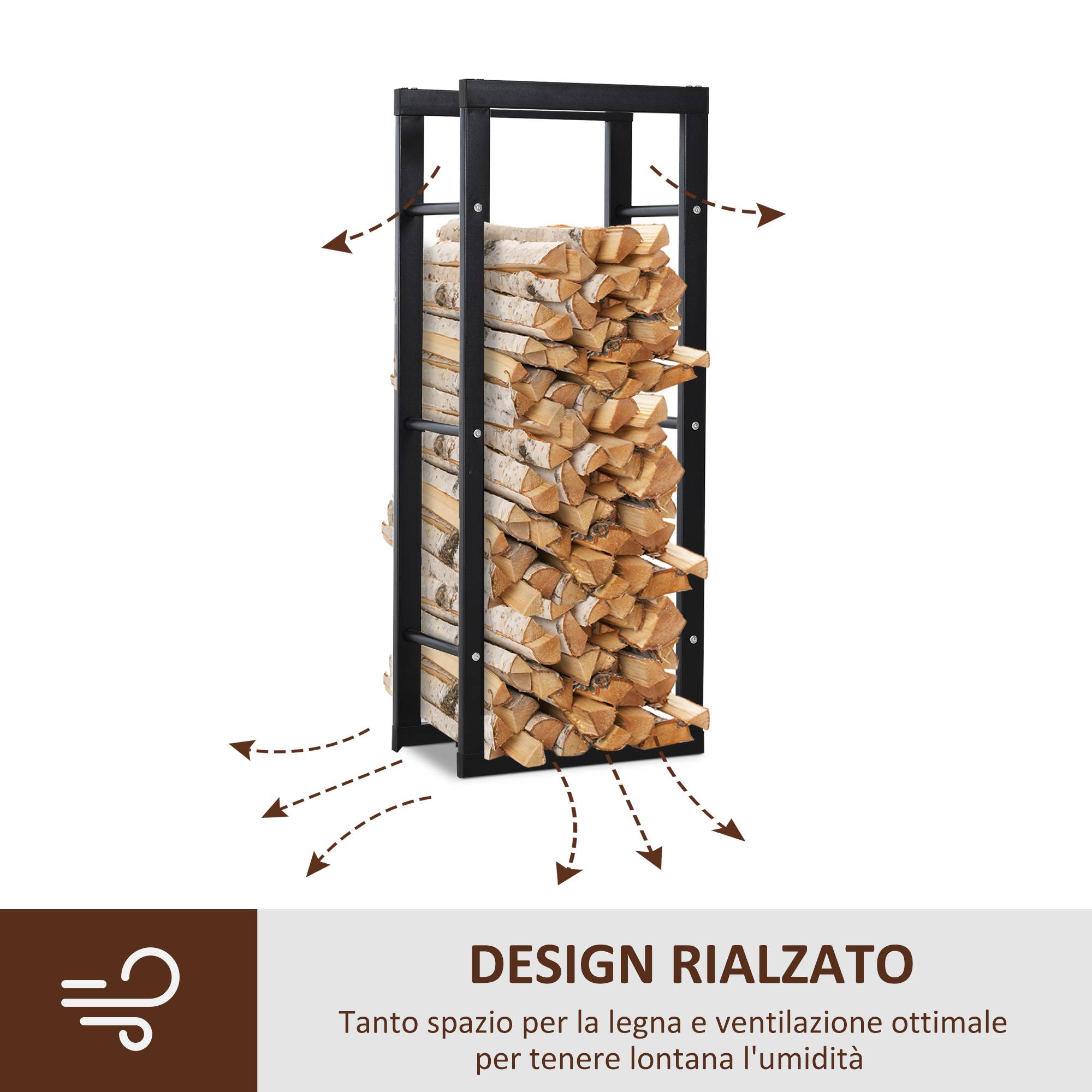 Support vertical à bûches en métal noir pour une utilisation intérieure et extérieure, capacité de charge maximale de 100 kg, 40 x 25 x 100 cm - Image 8