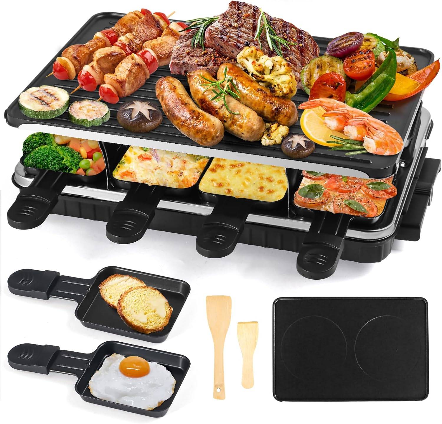 Appareil Raclette 8 Personnes 2-en-1 avec Grill et Poêlons - Gamm vert