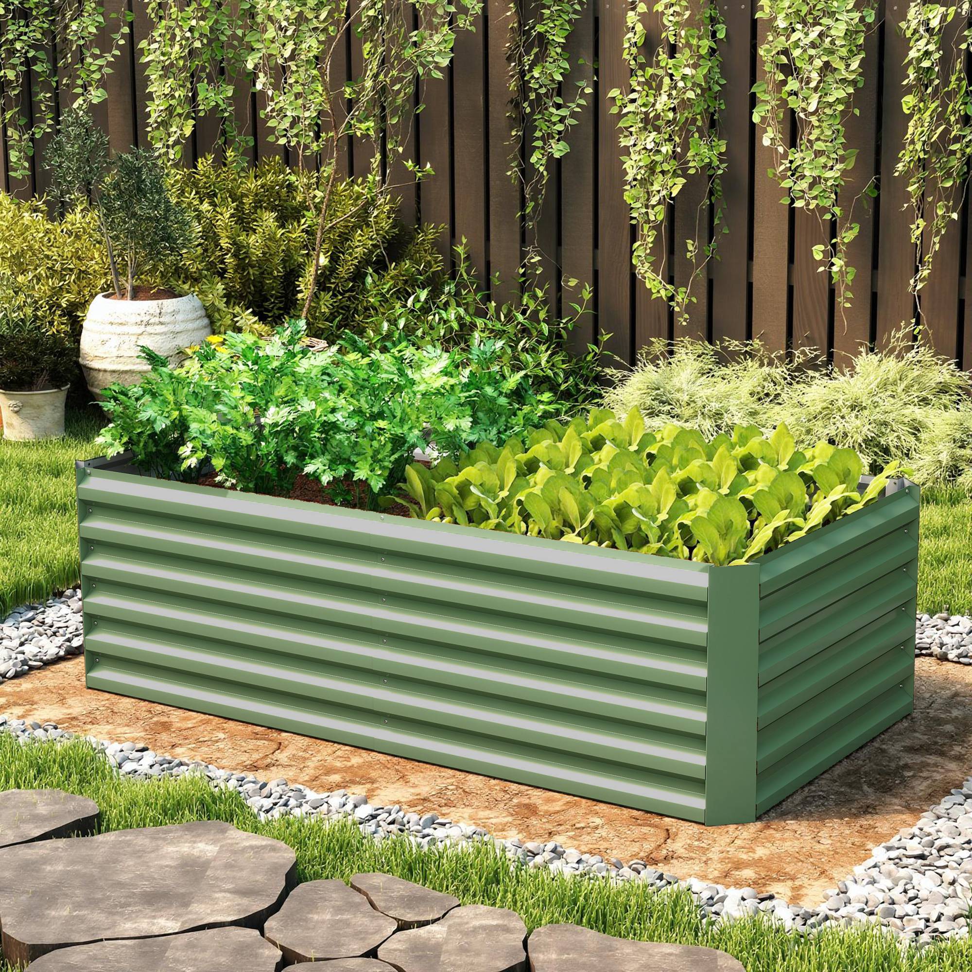 Sans Marque - Jardinière surélevée en acier galvanisé, lit de jardin avec fond ouvert, 180 x 90 x 57,5 cm, vert clair - Image 4