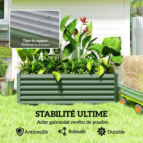 Sans Marque - Jardinière surélevée en acier galvanisé, lit de jardin avec fond ouvert, 180 x 90 x 57,5 cm, vert clair - Image 7