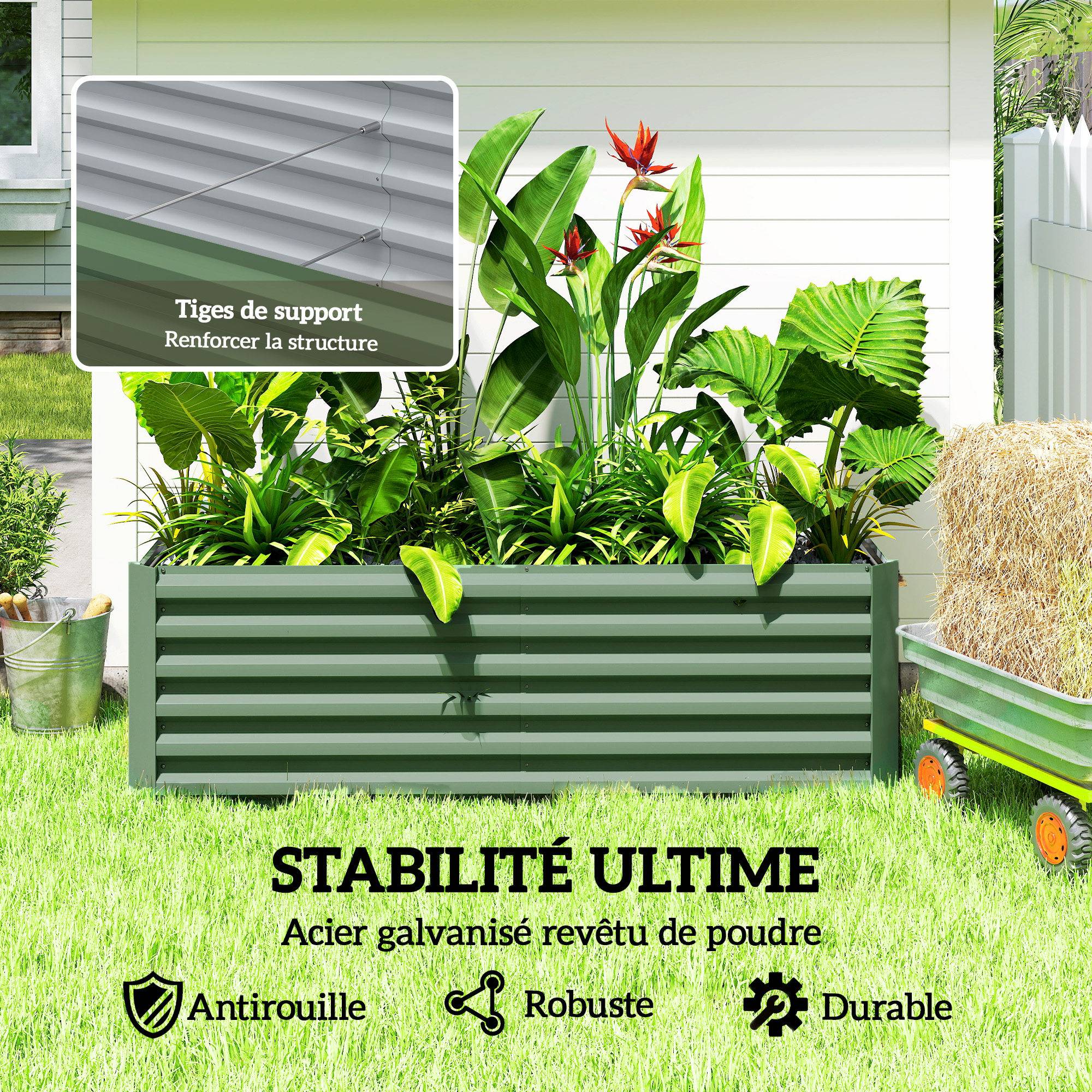 Sans Marque - Jardinière surélevée en acier galvanisé, lit de jardin avec fond ouvert, 180 x 90 x 57,5 cm, vert clair - Image 7