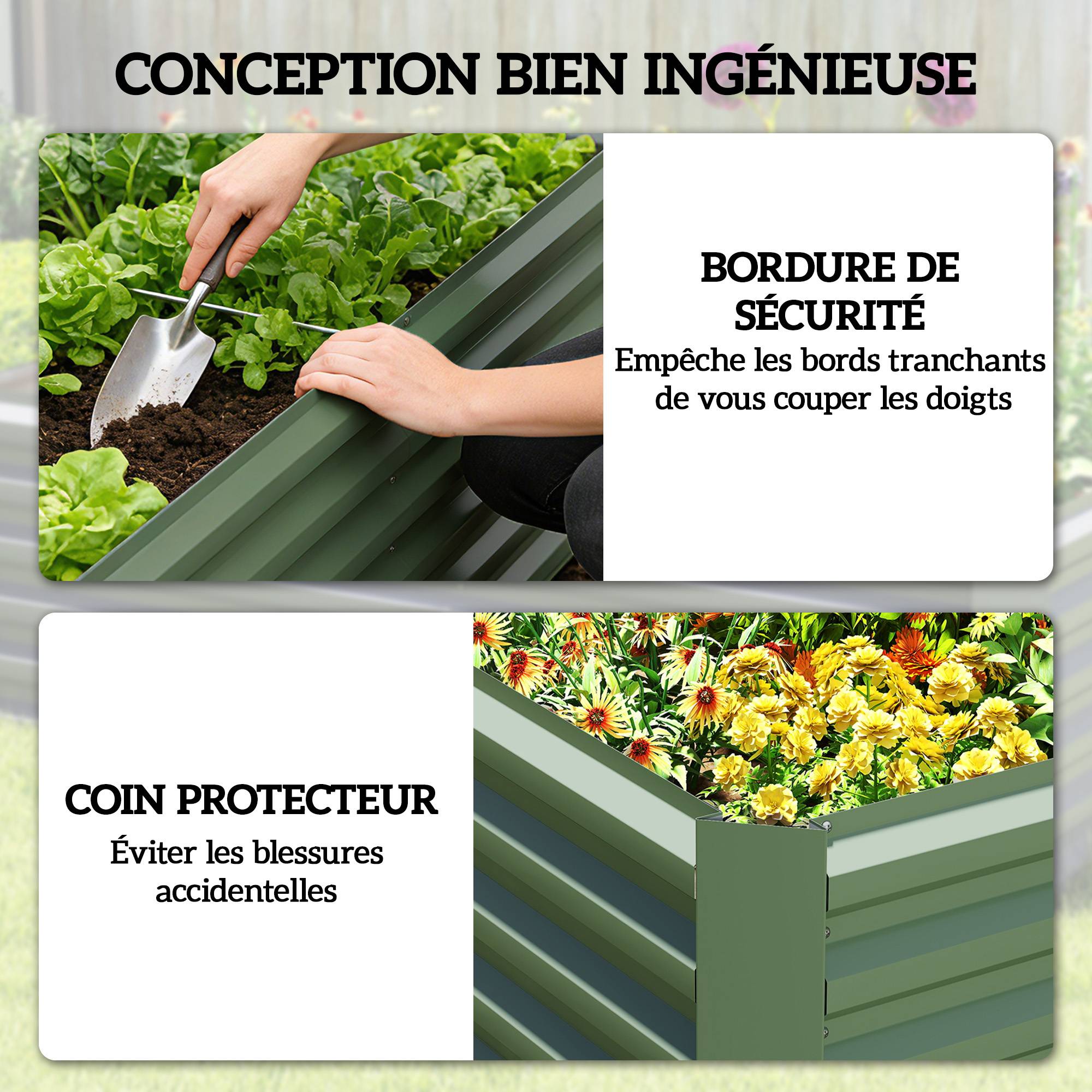 Sans Marque - Jardinière surélevée en acier galvanisé, lit de jardin avec fond ouvert, 180 x 90 x 57,5 cm, vert clair - Image 9