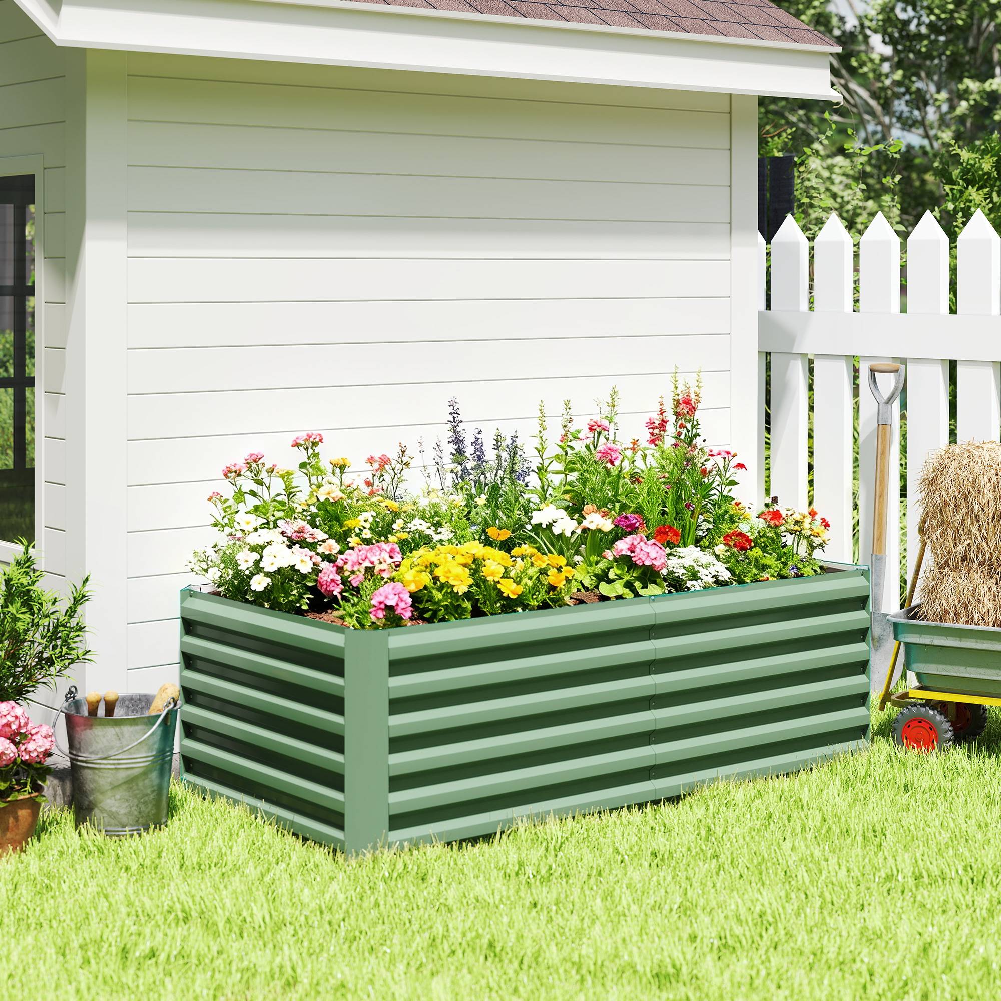 Sans Marque - Jardinière surélevée en acier galvanisé, lit de jardin avec fond ouvert, 180 x 90 x 57,5 cm, vert clair - Image 10