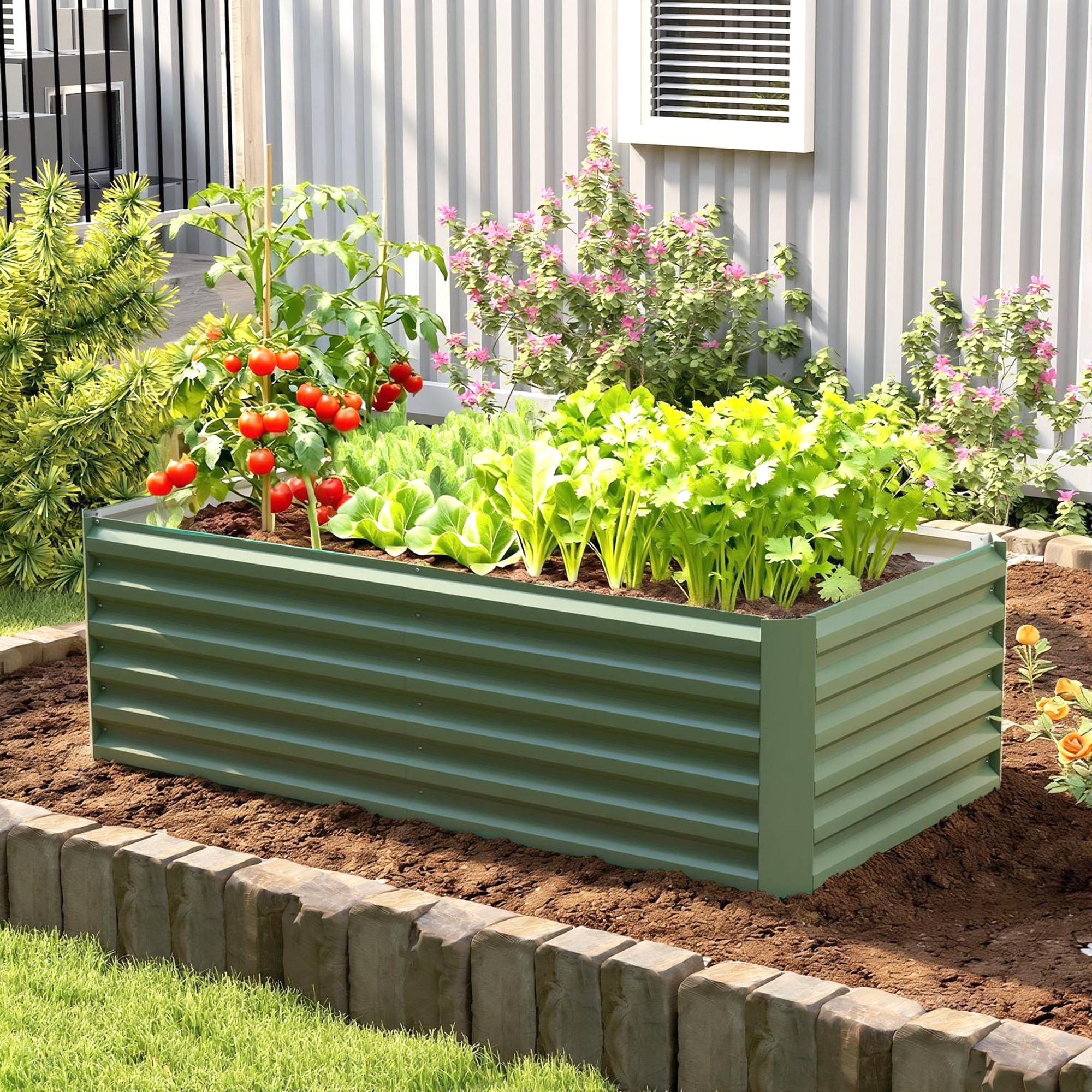 Sans Marque - Jardinière surélevée en acier galvanisé, lit de jardin avec fond ouvert, 180 x 90 x 57,5 cm, vert clair - Image 3