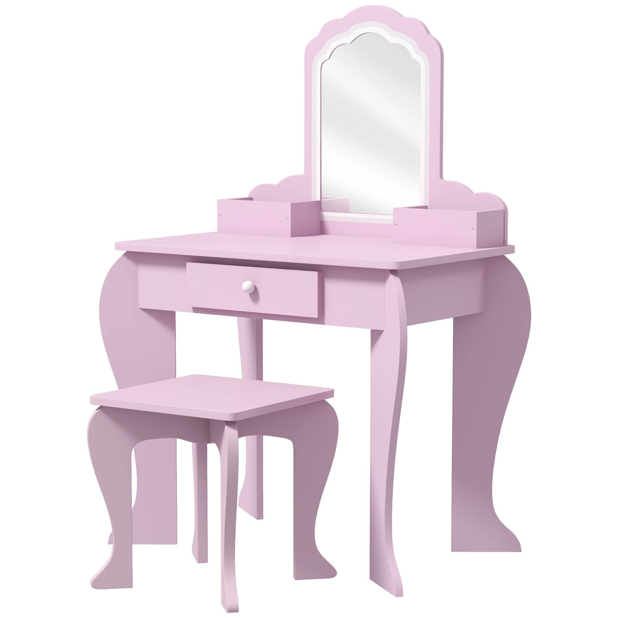 Sans Marque - Ensemble coiffeuse pour fille avec miroir de maquillage, tabouret en bois assorti, tiroir et rangements, rose - Image 2