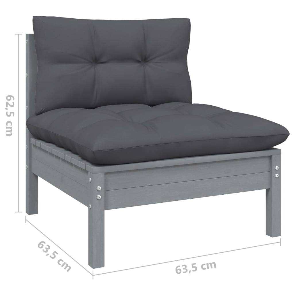 Helloshop26 - Salon de jardin meuble d'extérieur ensemble de mobilier 9 pièces avec coussins gris bois de pin solide - Image 5