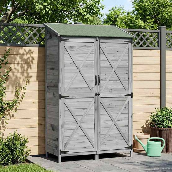PANGIVO - Abri de jardin bois de sapin gris 106 x 56 x 176.5 cm, poids:28kg - PANGIVO - Image 3