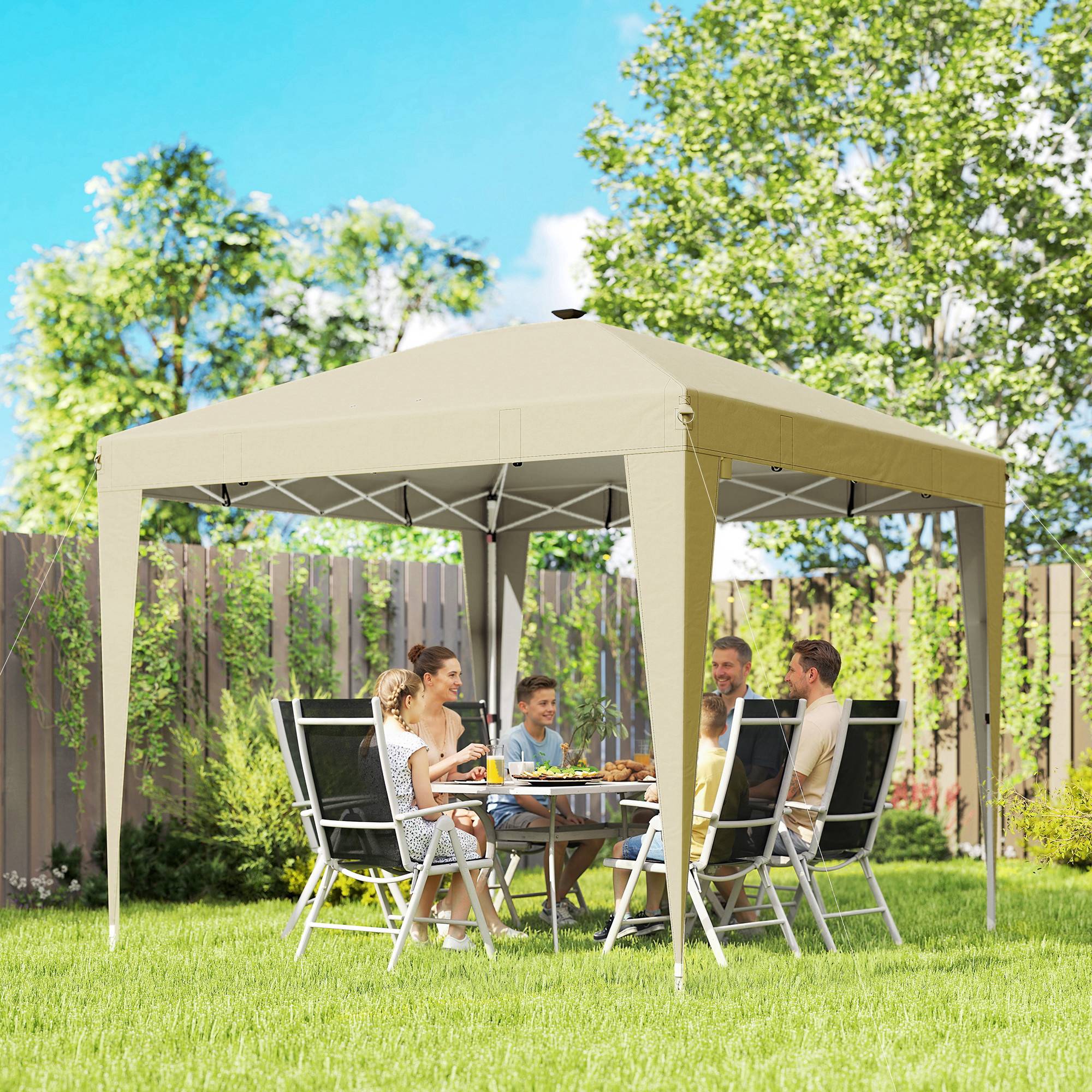 Tonnelle pliante métal et tissu Oxford crème 297 x 297 x 288 cm - PANGIVO - Image 3