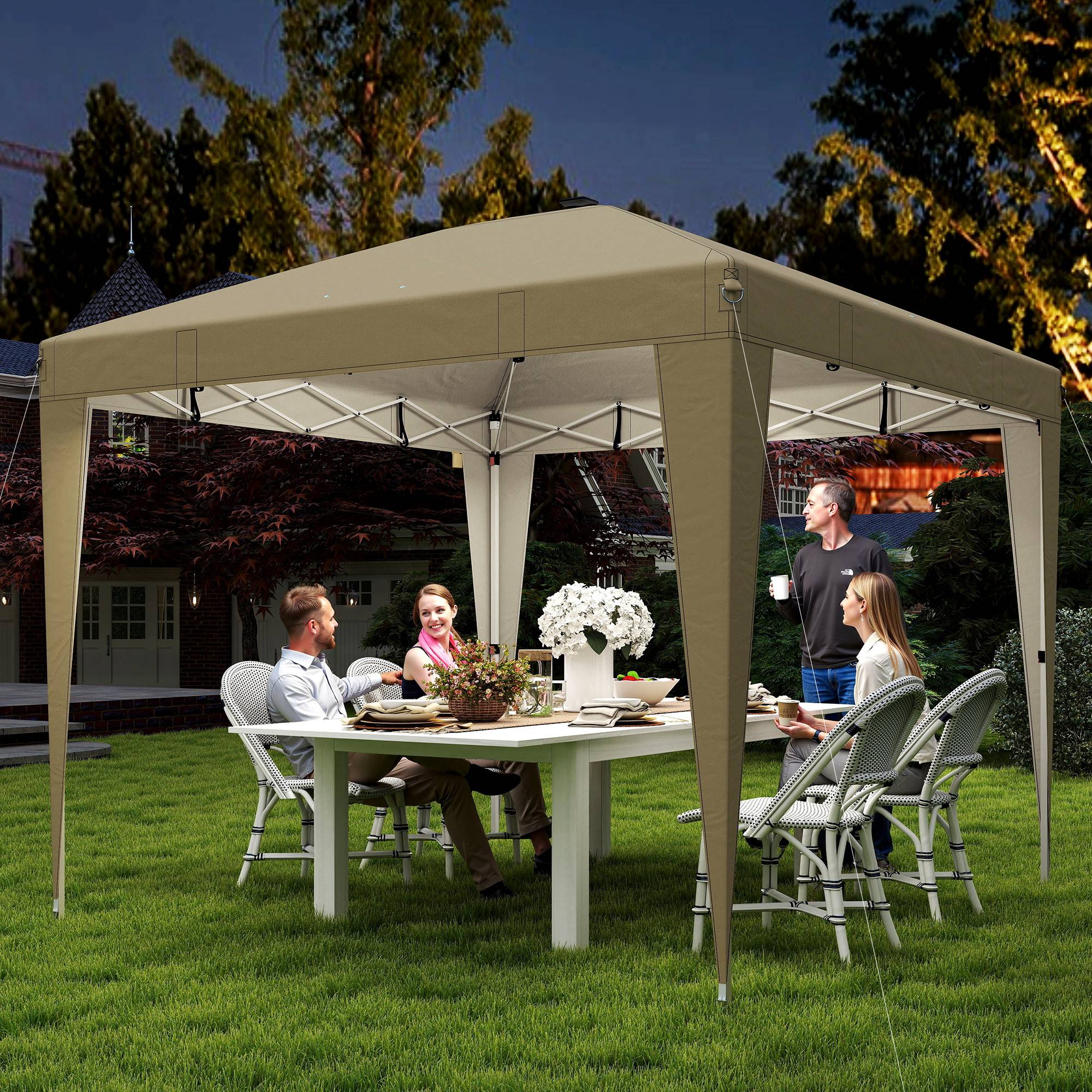 Tonnelle pliante métal et tissu Oxford crème 297 x 297 x 288 cm - PANGIVO - Image 4