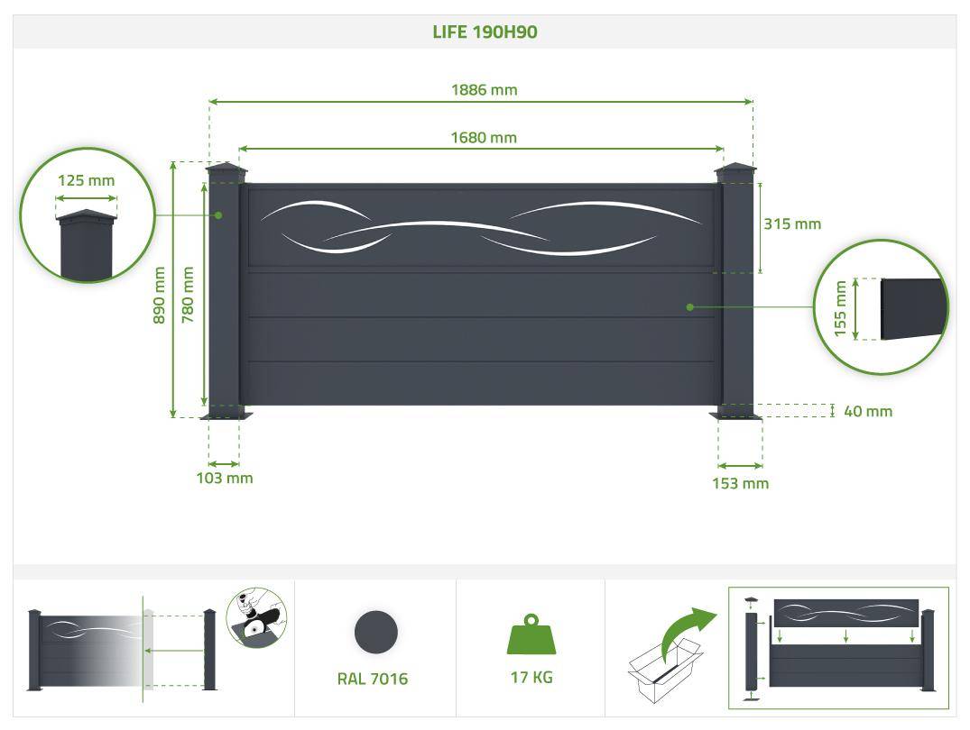 CASANOOV - Casanoov Lot de 2 kits de clôture aluminium LIFE H.90   cm - kits complet 3.8m - Image 2