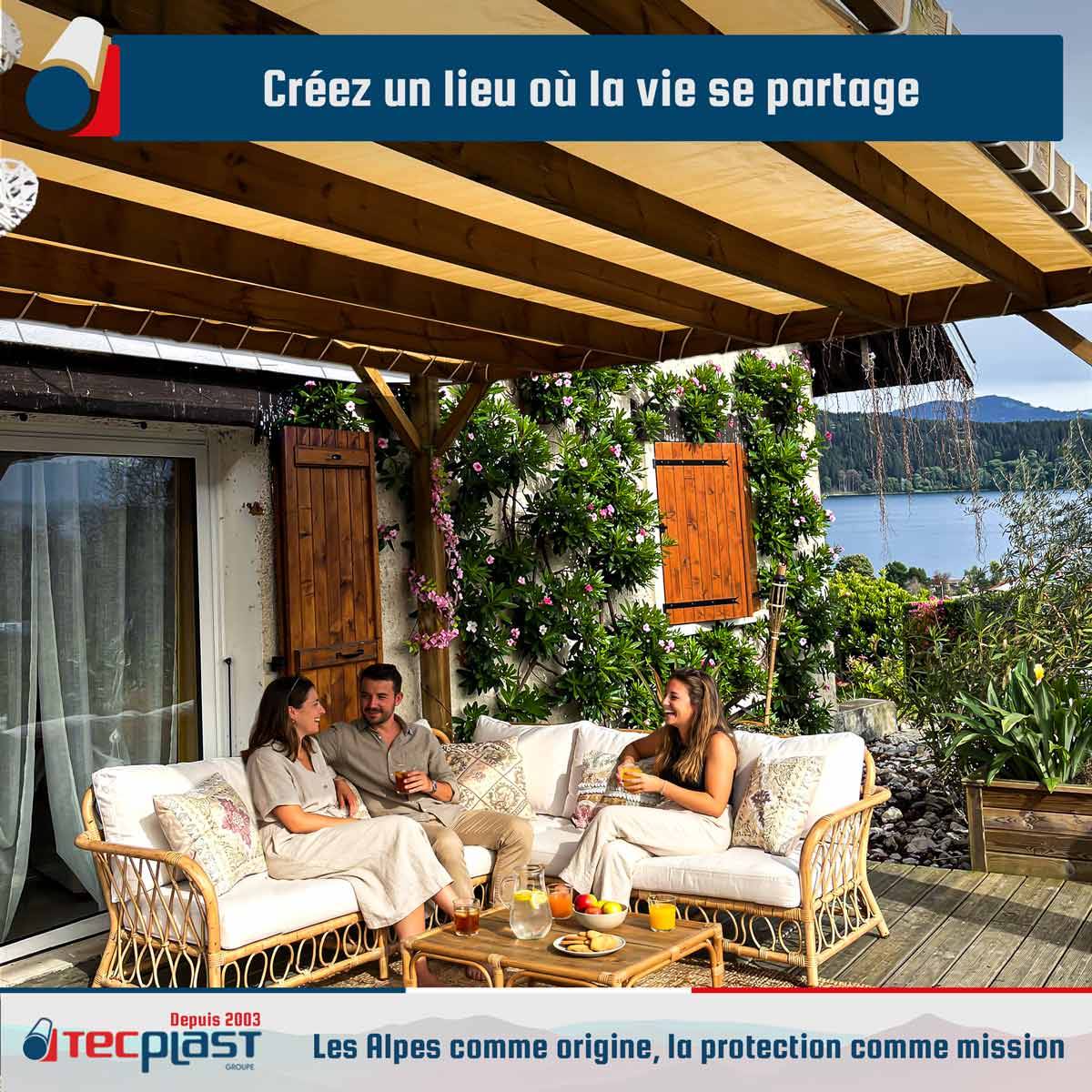 Toile Pergola Blanc Crème 5x8 m LP640PR - Garantie 8 ans - Bâche Pergola ou Tonnelle étanche en PVC pour terrasse TECPLAST - Image 3