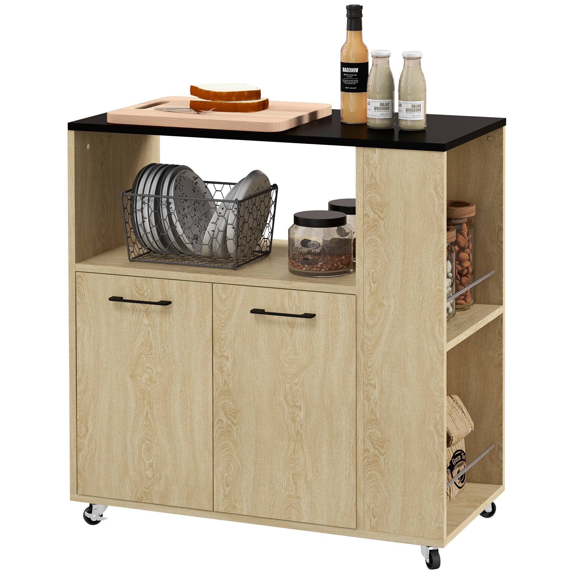 Sans Marque - Chariot cuisine 2 portes réglables Estante Species Comedor 75x40x80,5 cm Naturel - Image 1