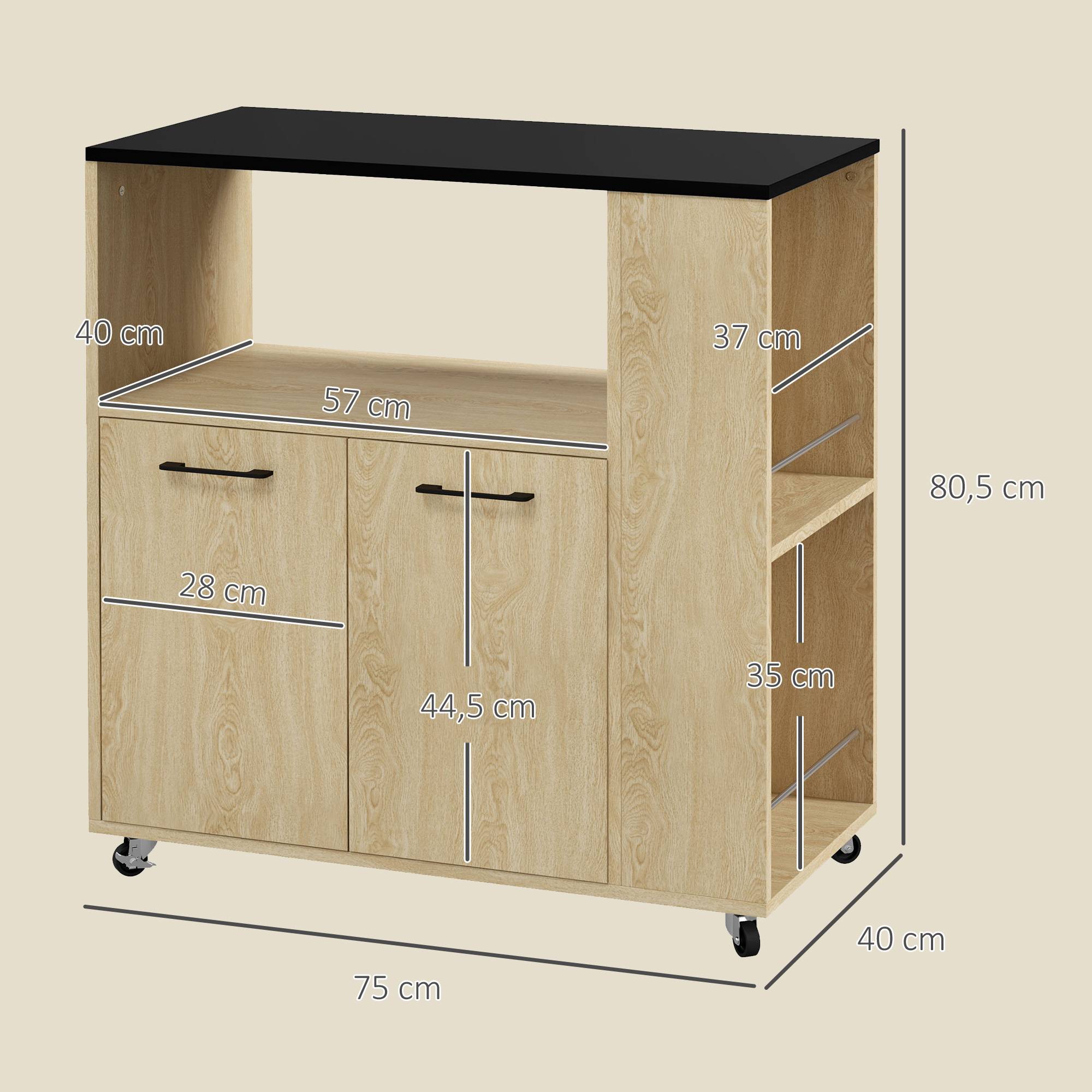 Sans Marque - Chariot cuisine 2 portes réglables Estante Species Comedor 75x40x80,5 cm Naturel - Image 5