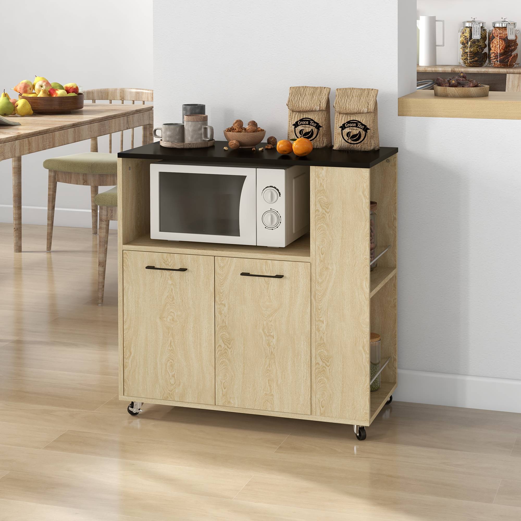 Sans Marque - Chariot cuisine 2 portes réglables Estante Species Comedor 75x40x80,5 cm Naturel - Image 4