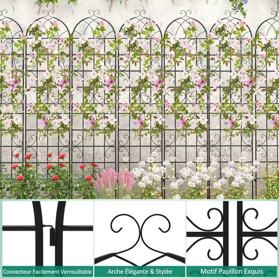Lot de 2 Treillis de Jardin en Métal 220x50cm Treillis Décoratif Extérieur pour Plantes Grimpantes - Image 4