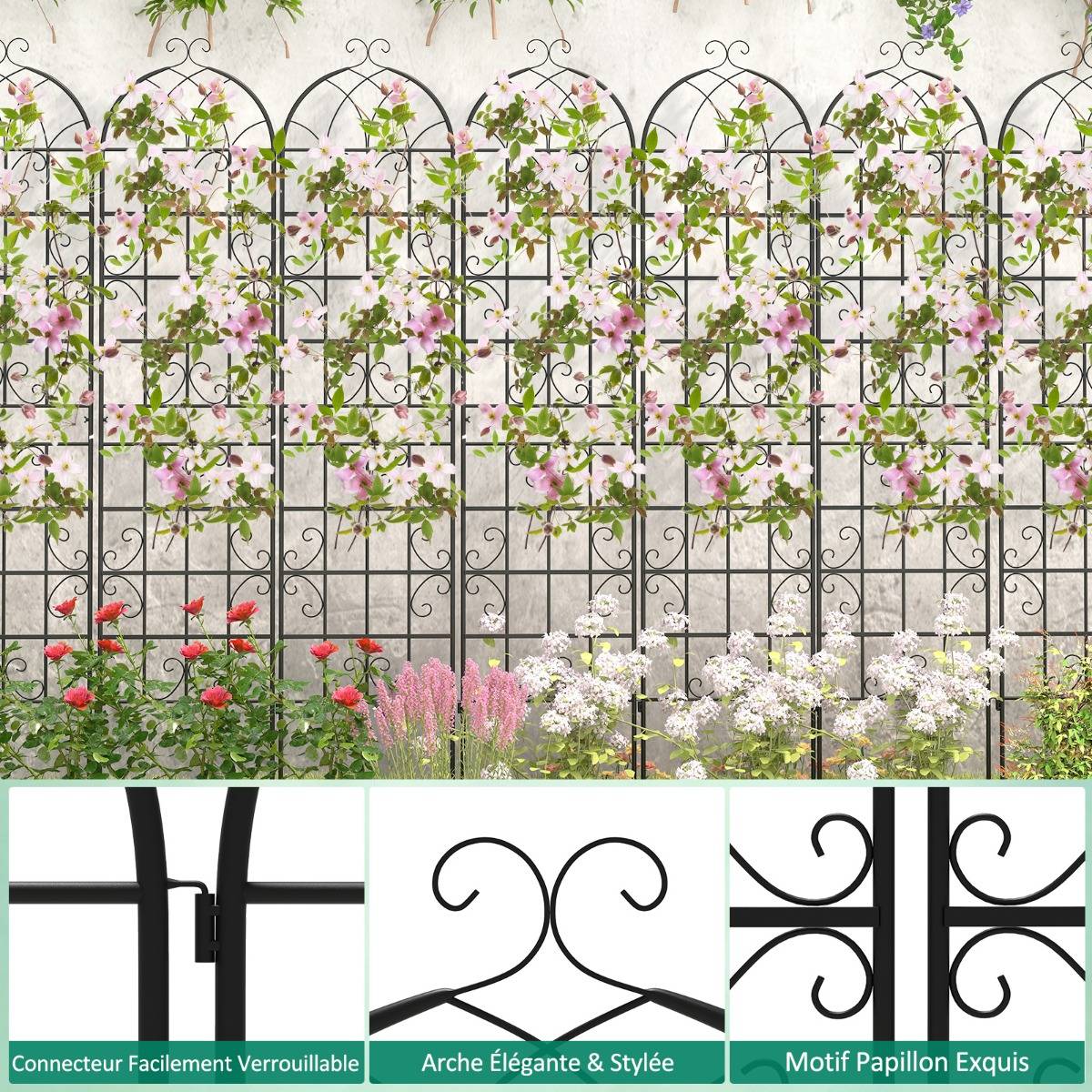 Lot de 2 Treillis de Jardin en Métal 220x50cm Treillis Décoratif Extérieur pour Plantes Grimpantes - Image 4