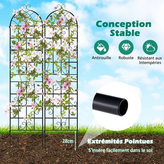 Lot de 2 Treillis de Jardin en Métal 220x50cm Treillis Décoratif Extérieur pour Plantes Grimpantes - Image 5