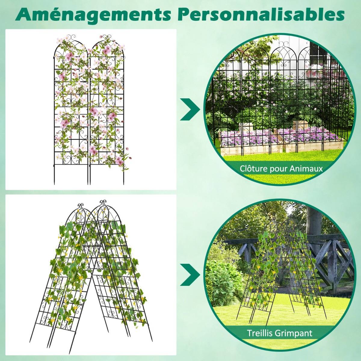 Lot de 2 Treillis de Jardin en Métal 220x50cm Treillis Décoratif Extérieur pour Plantes Grimpantes - Image 6