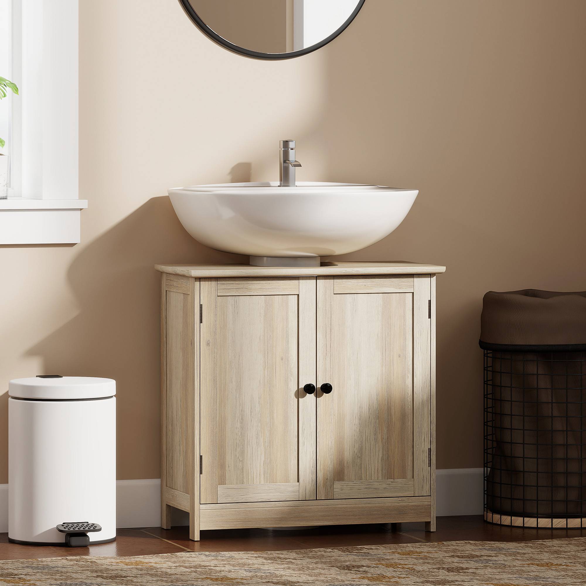 Sans Marque - Meuble sous Lavabo Salle Bain Placard 2 Portes Étagère réglable Anti-Humidité 60x30x60 cm Gris - Image 3
