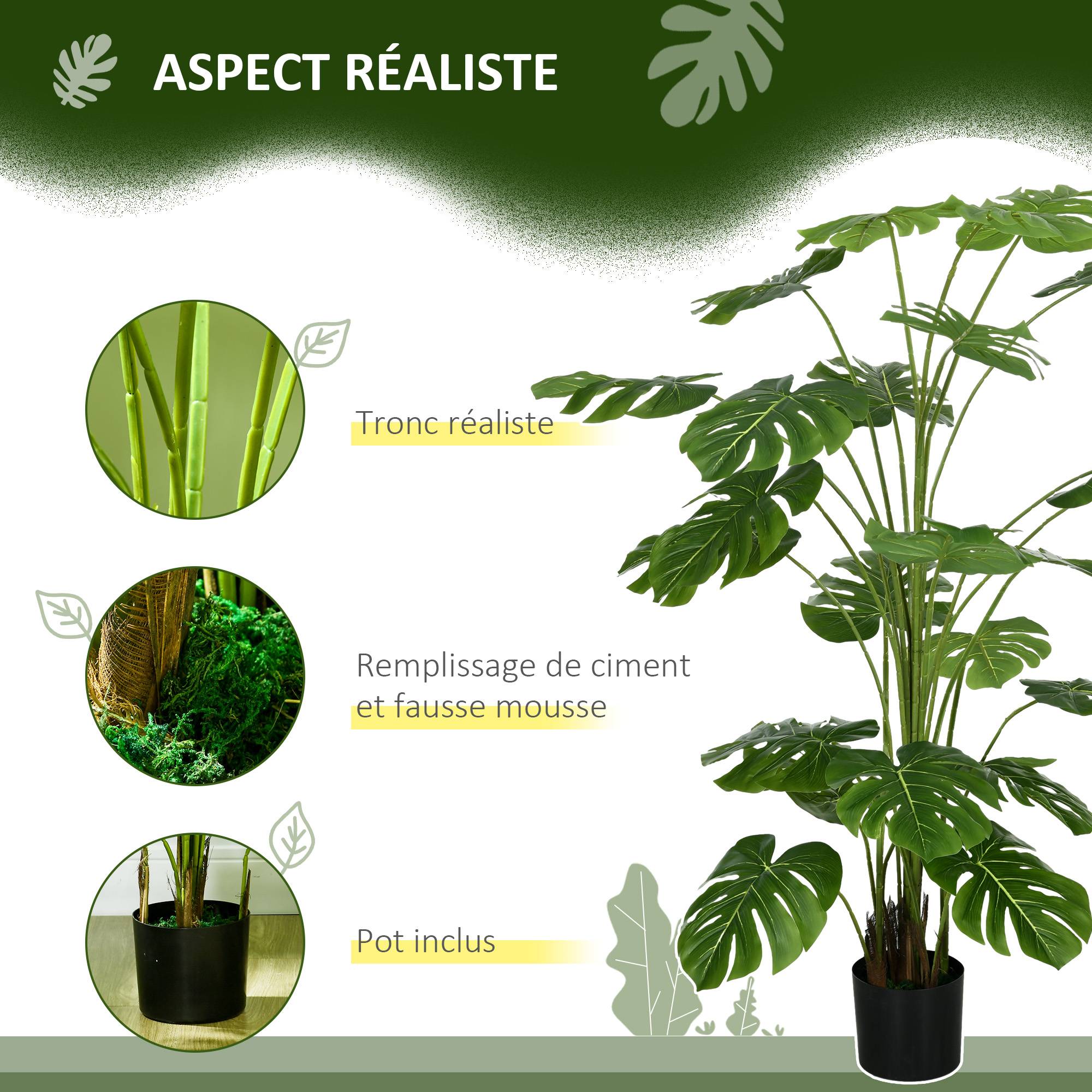 Grande Plante Artificielle Monstera Plastique Décoration Intérieur 180cm Vert - ComfortXL Outdoor Living - Image 7