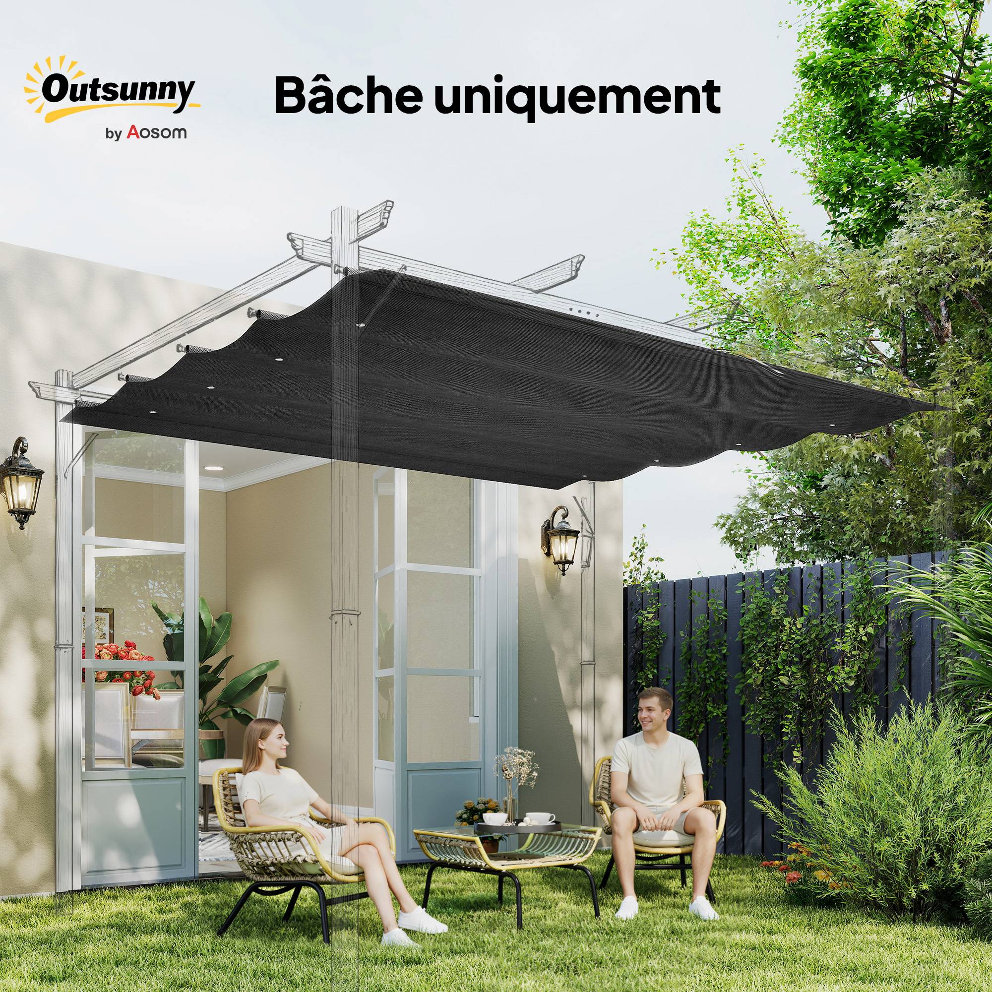Toile de toit de rechange pour pergola toile de remplacement protection solaire Anti-UV 30+ pour pergola de 3 x 2 m - Image 9