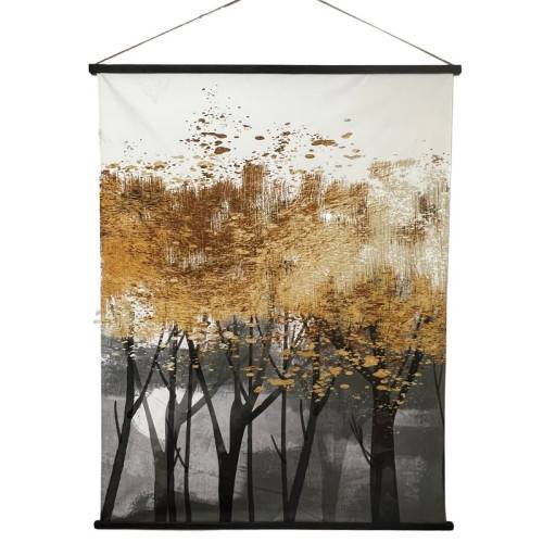 Toile Murale Kakemono suédine Arbres Gris/Or MAGNETICLAND - Image 1