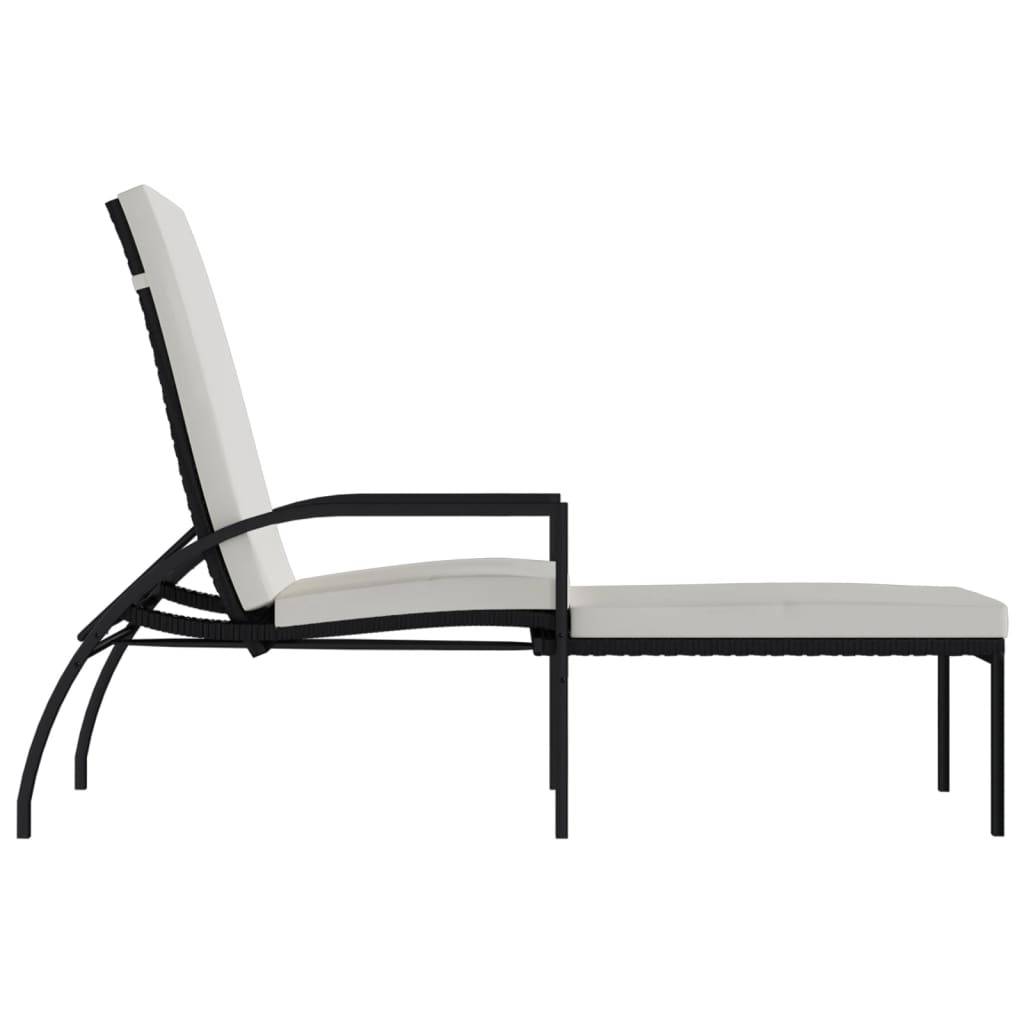 Chaises longues avec repose-pied résine tressée noir 195 x 60 x 55-102 cm - PANGIVO - Image 4