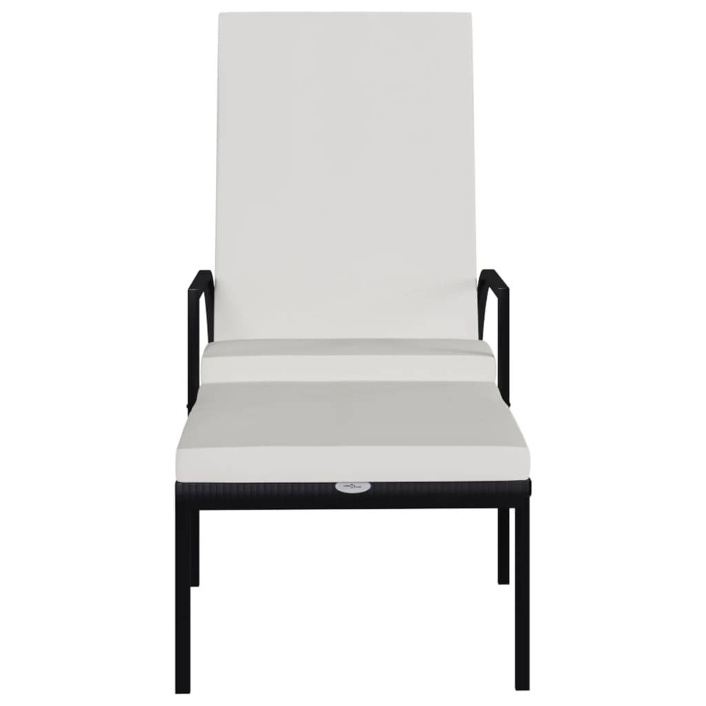Chaises longues avec repose-pied résine tressée noir 195 x 60 x 55-102 cm - PANGIVO - Image 3