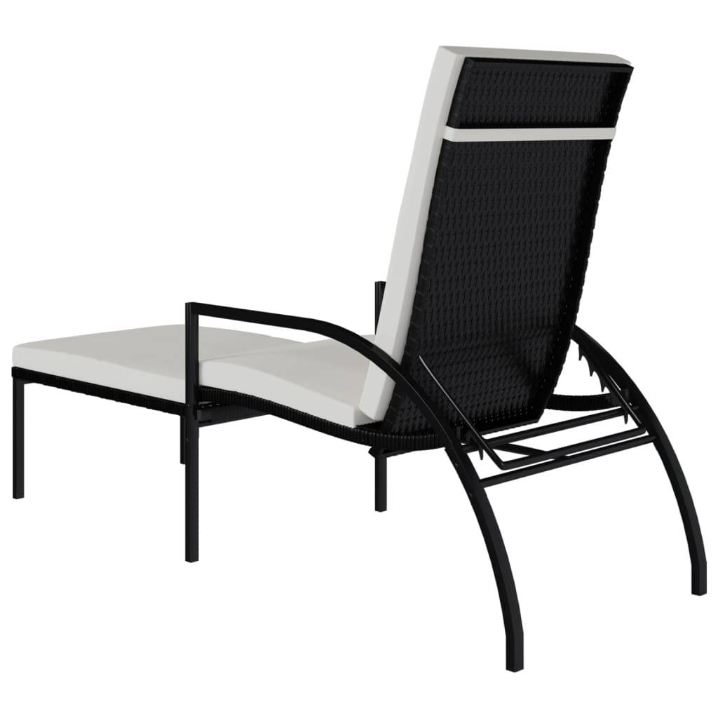 Chaises longues avec repose-pied résine tressée noir 195 x 60 x 55-102 cm - PANGIVO - Image 5