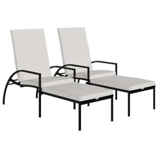 Chaises longues avec repose-pied résine tressée noir 195 x 60 x 55-102 cm - PANGIVO - Image 2