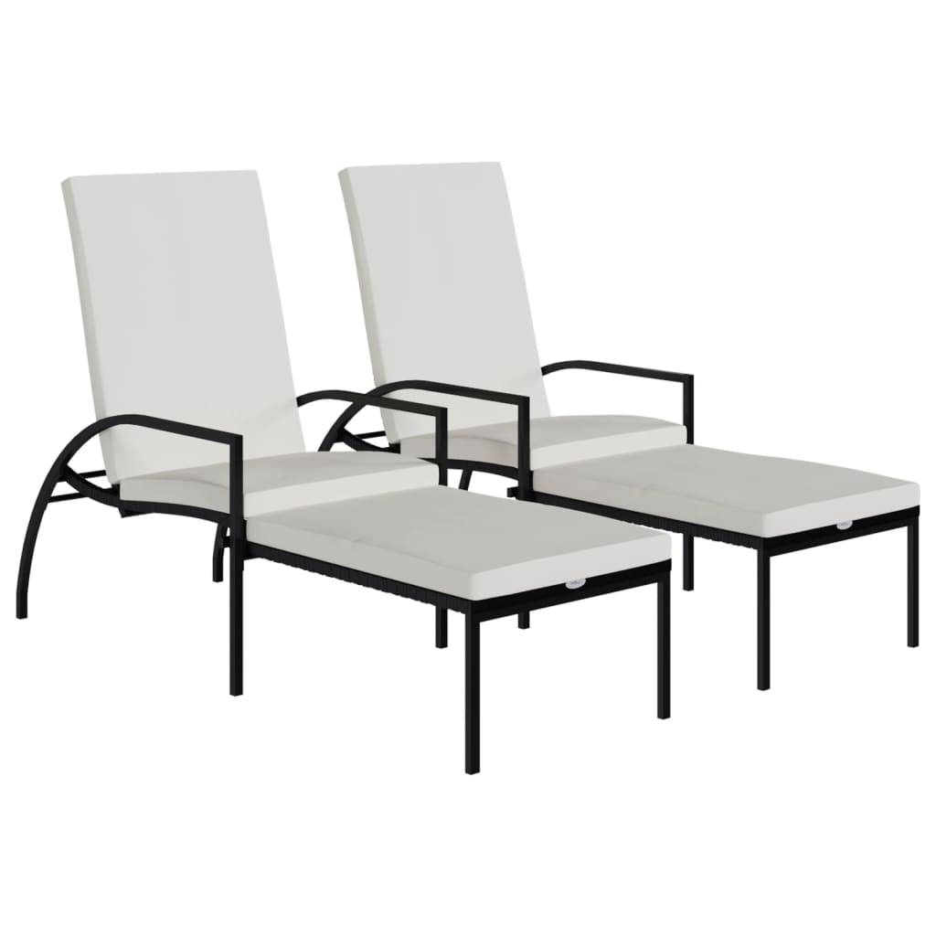 Chaises longues avec repose-pied résine tressée noir 195 x 60 x 55-102 cm - PANGIVO - Image 2