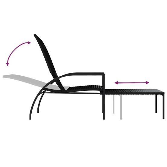 Chaises longues avec repose-pied résine tressée noir 195 x 60 x 55-102 cm - PANGIVO - Image 8