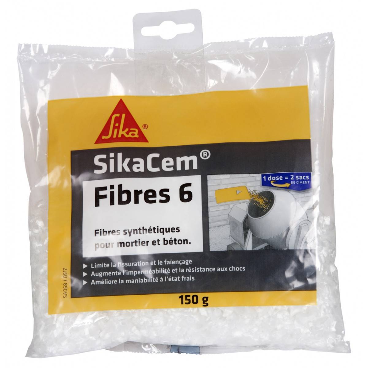 Fibres microsynthétiques pour béton/mortier - SikaCem - Fibres-6 - SIKA - sac de 150 g - 546463 - Image 1
