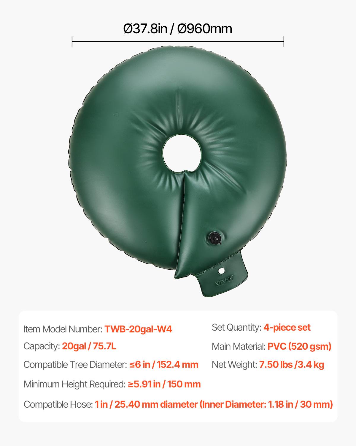 Vevor - VEVOR Anneau arrosage arbres 4pcs, 75.7L, irrigation racines. - Image 7