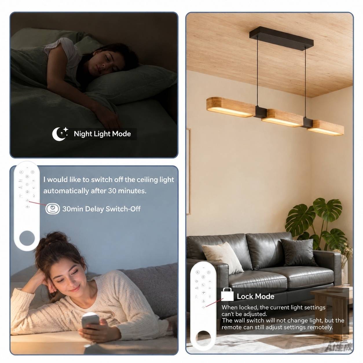 Suspension en Bois Moderne LED Dimmable avec Télécommande pour Table et Îlot - Image 7