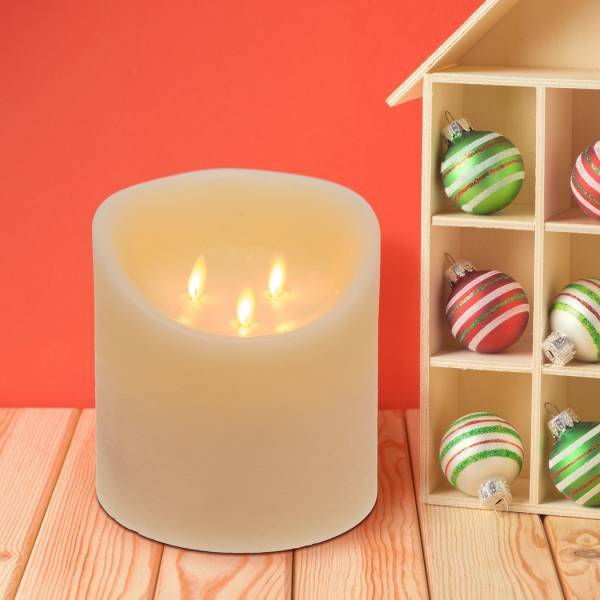 Lotti - Bougie 3 flammes LED en cire véritable Ivoire à piles H15cm Minuteur Blanc chaud Lotti - Image 1
