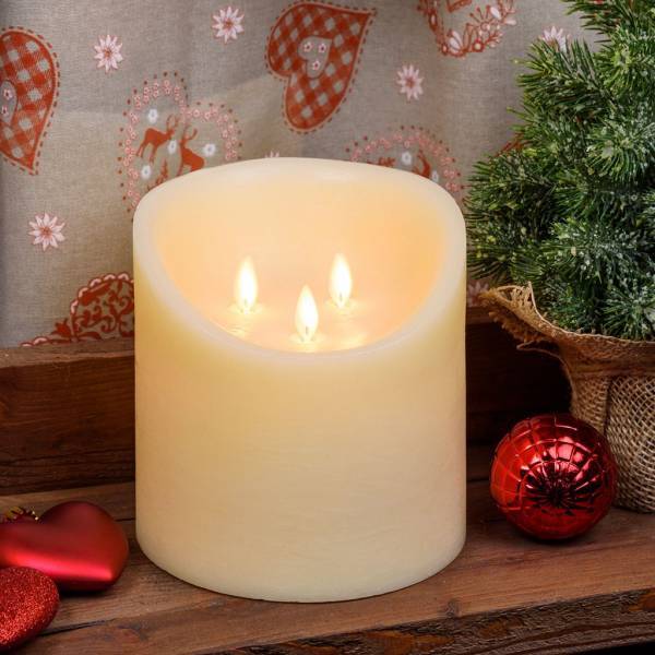 Lotti - Bougie 3 flammes LED en cire véritable Ivoire à piles H15cm Minuteur Blanc chaud Lotti - Image 8