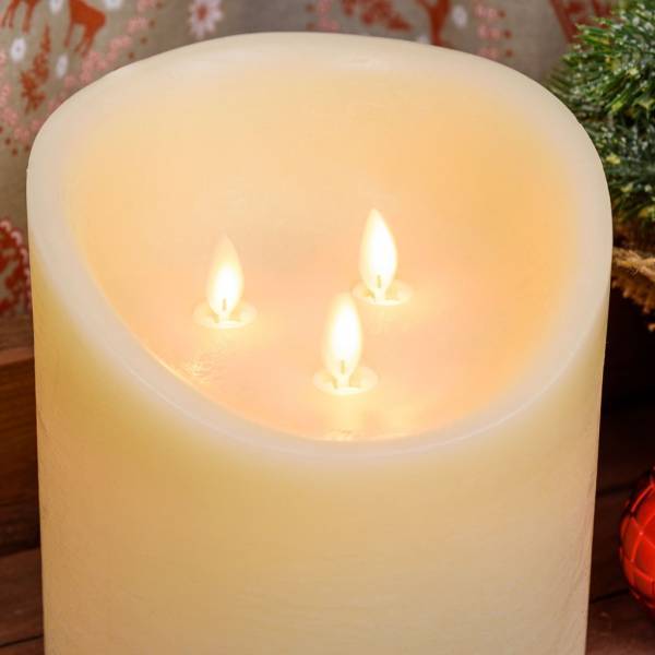 Lotti - Bougie 3 flammes LED en cire véritable Ivoire à piles H15cm Minuteur Blanc chaud Lotti - Image 7