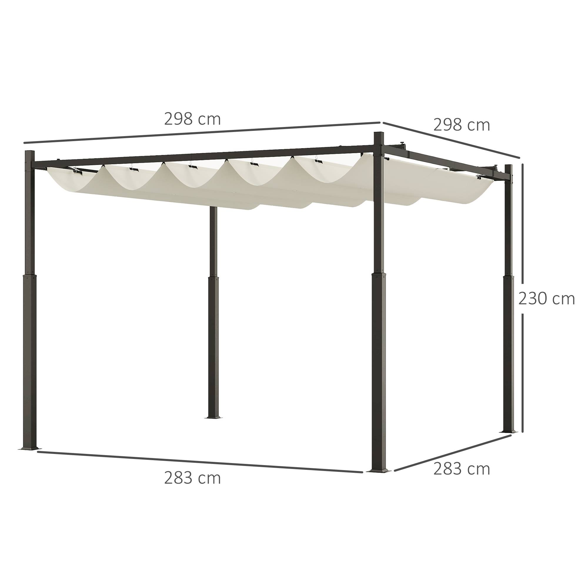 Outsunny - Pergola 3x3m Coulissante Rétractable Fixation Magnétique Tonnelle Abri Soleil UPF30+ Terrasse Patio Polyester 180g/m² Crème - Outsunny - Image 3