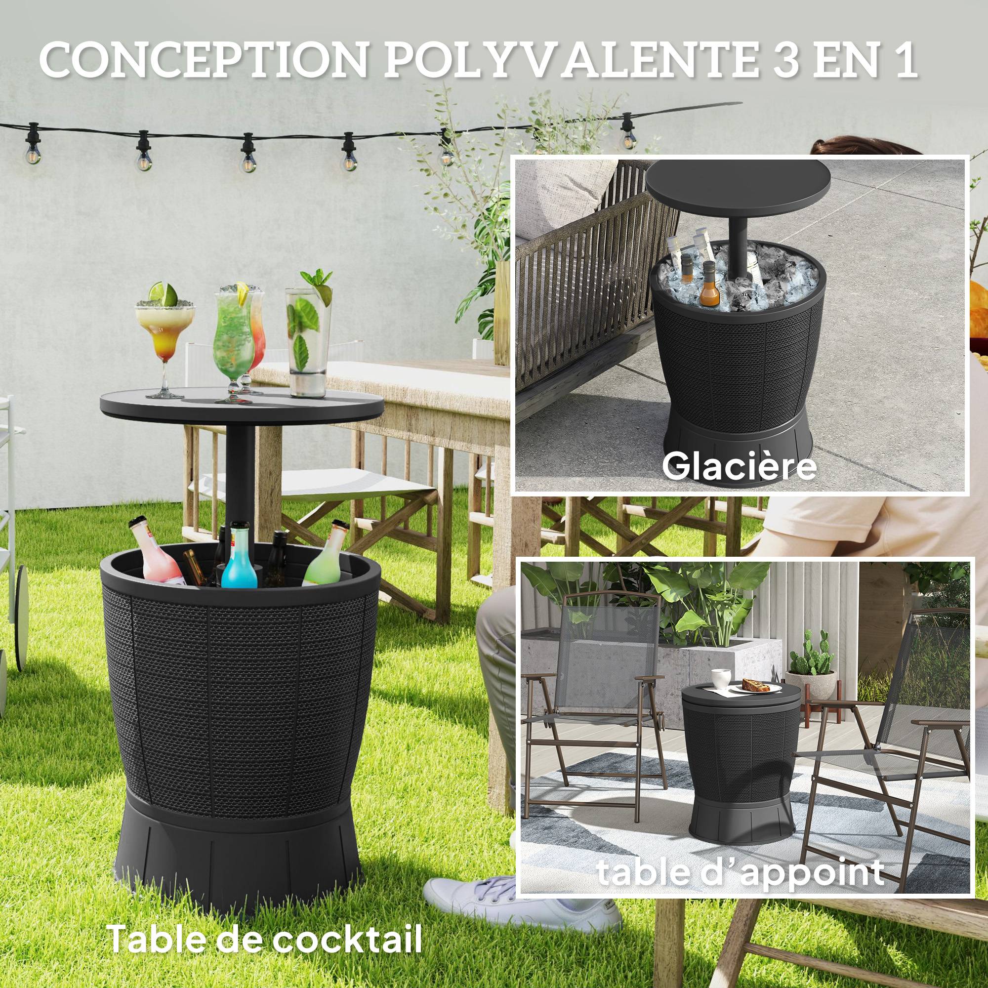 Table d'appoint extérieure plastique noir 49 x 49 x 84 cm - PANGIVO - Image 6
