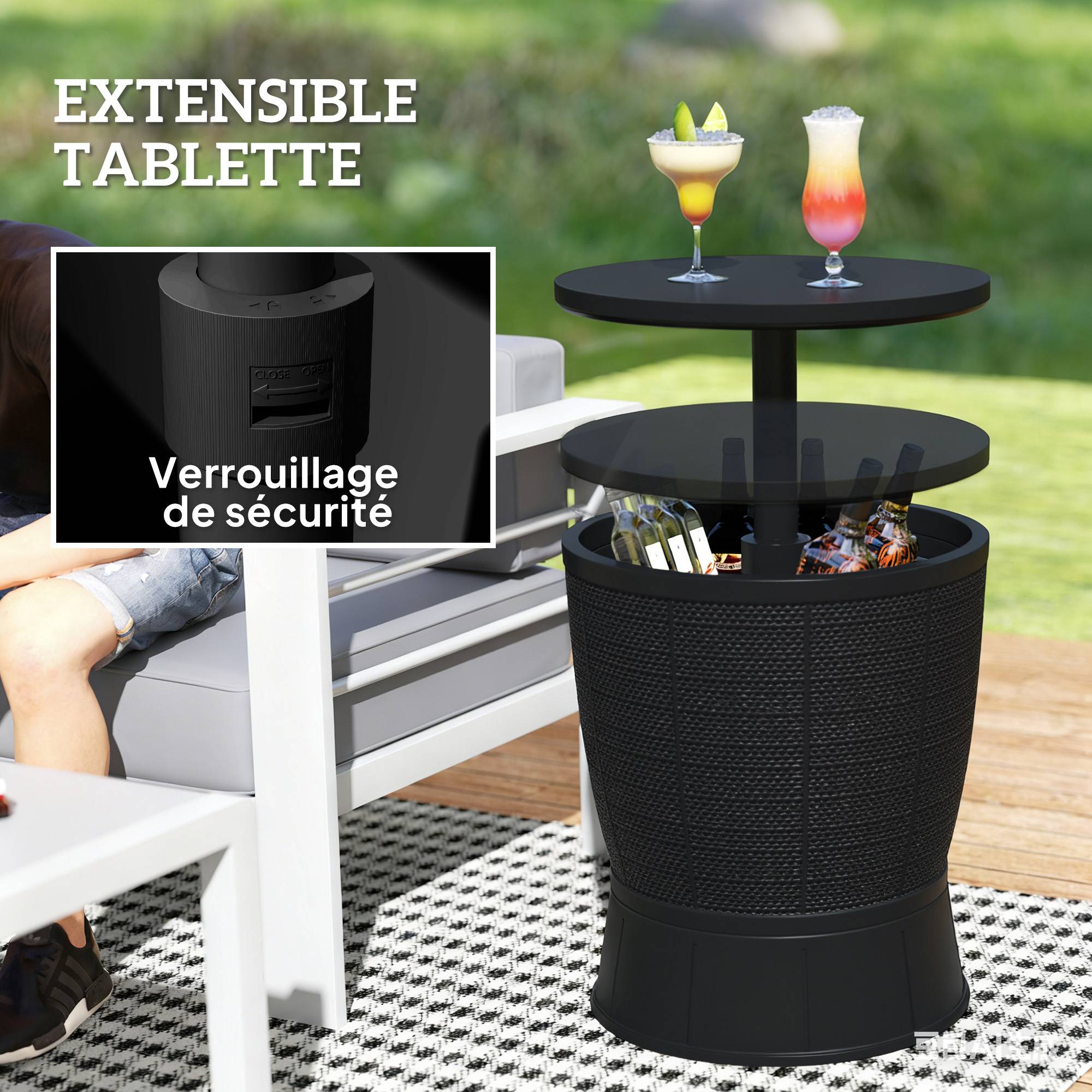 Table d'appoint extérieure plastique noir 49 x 49 x 84 cm - PANGIVO - Image 7